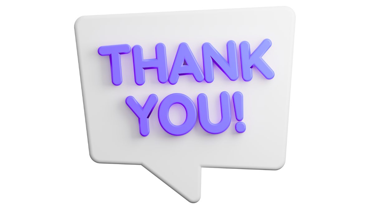 A graphic showing the words 'Thank You' in a speech bubble.