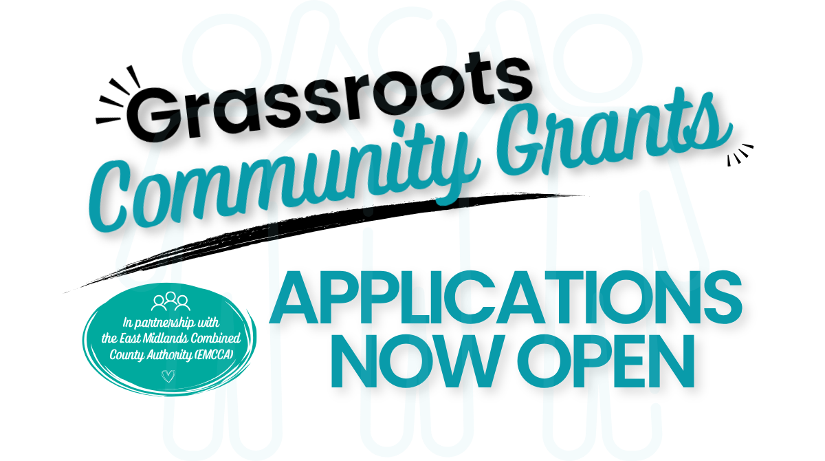 A promotional image advertising that applications are open for Warsop Parish Council's Grassroots Community Grants.
