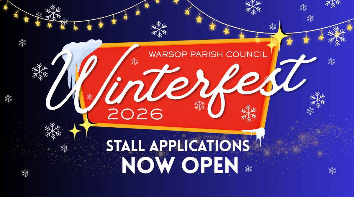 An image advertising stall holder applications for a Winterfest event. The image has a dark blue background, with red banner and white lettering, with festive decorations.