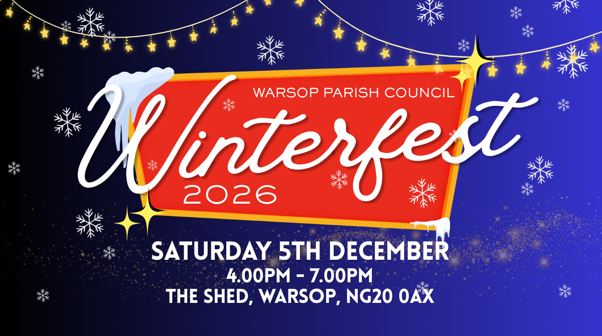 A festive graphic with the words Warsop Parish Council Winterfest 2026.