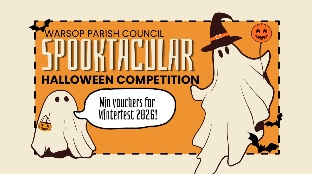 An image with two cartoon ghosts and the caption 'Warsop Parish Council - Spooktacular Halloween Competition'